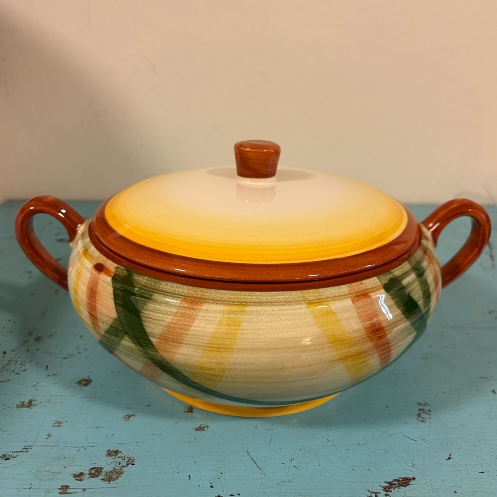 Vintage '40s/'50s Vernon Kilns Vernonware Homespun Covered Casserole Dish w/ Lid